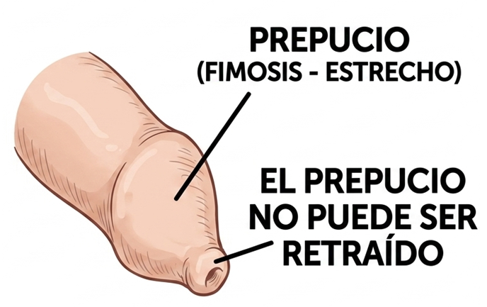 Ilustración educativa de fimosis en niños
