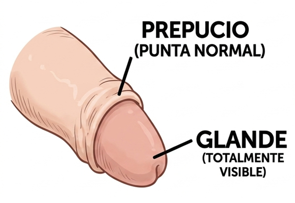 Ilustración educativa de prepucio normal en niños